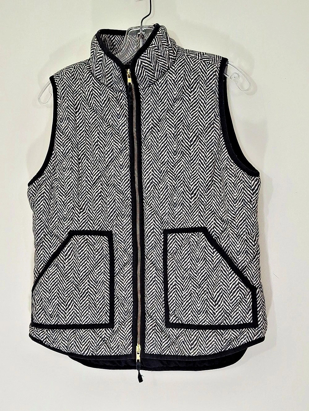 J.Crew Excursion Quilted Puffer Vest in Black White Herringbone
